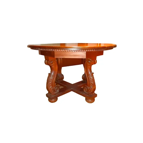 Vintage Brown Walnut Round Table (1970s), 