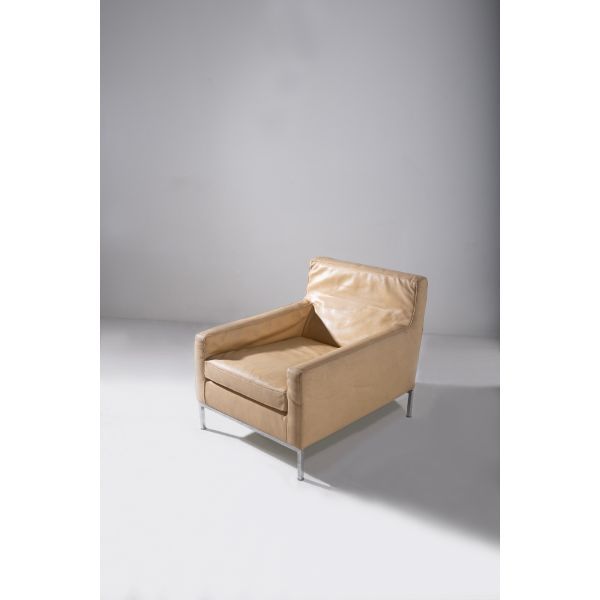 Vintage beige leather armchair, image