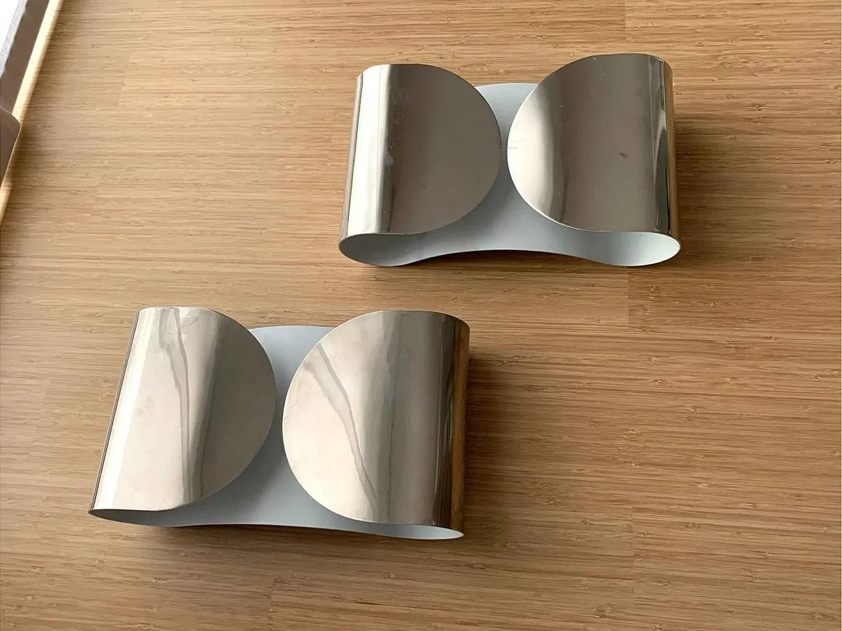 2er-Set Wandleuchten aus verchromtem Metall Foglio 