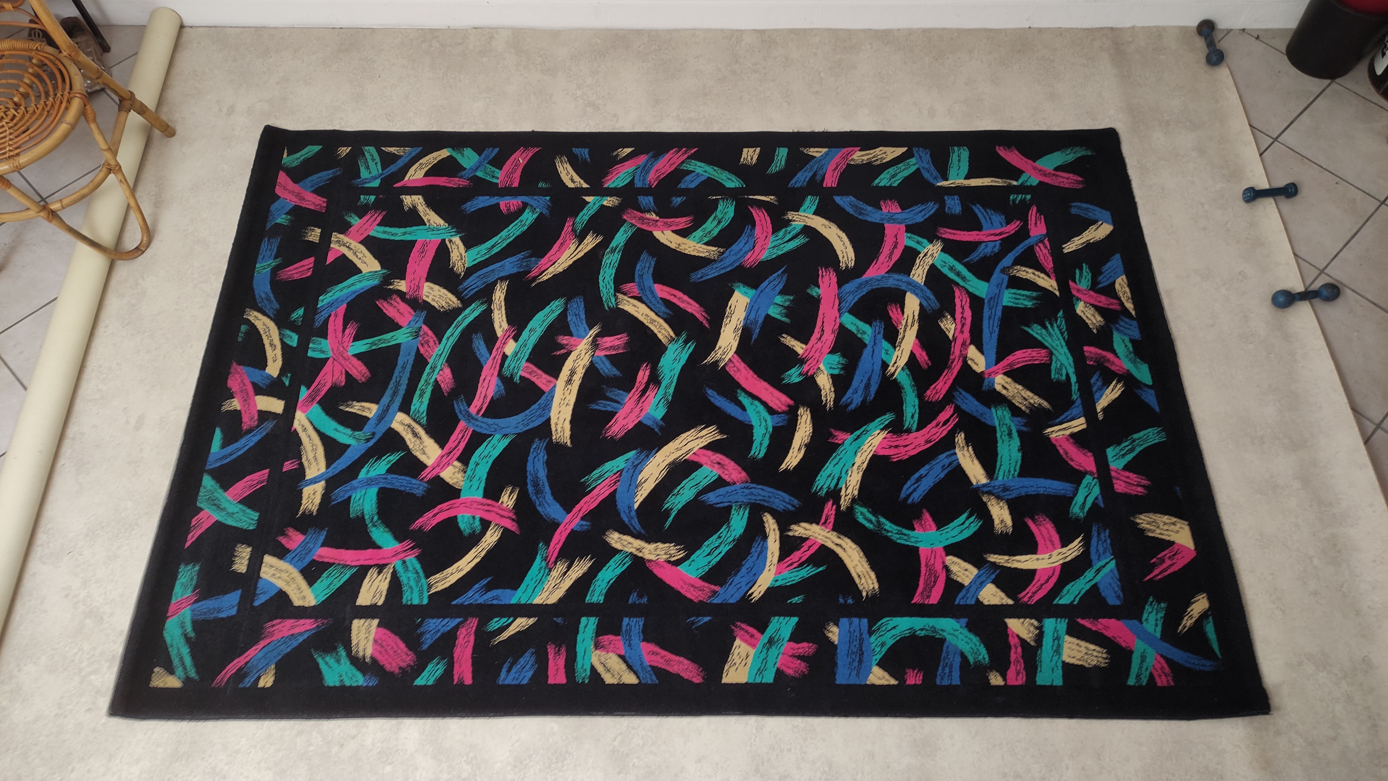 Tappeto rettangolare Ottavio in lana multicolore (anni '80) Side