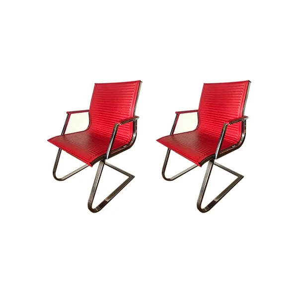 Set of 2 chairs with armrests in leather and metal, Luxy image