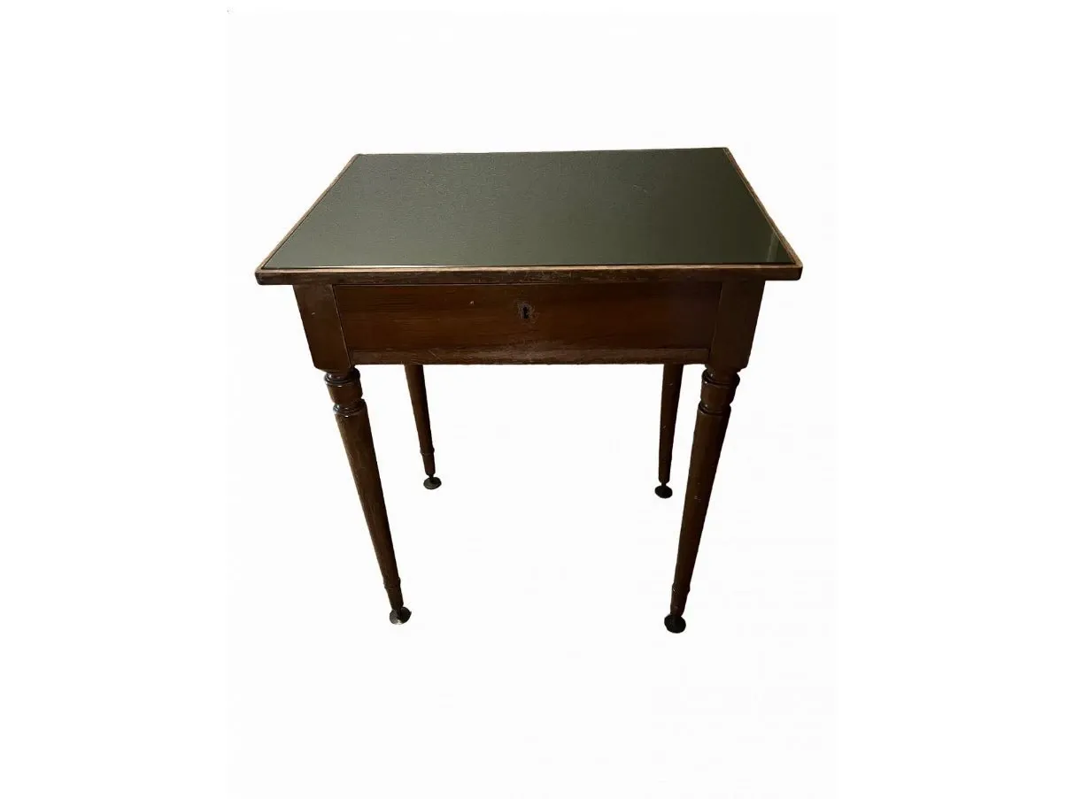 Tavolino vintage in legno con piano in vetro (‘900), image