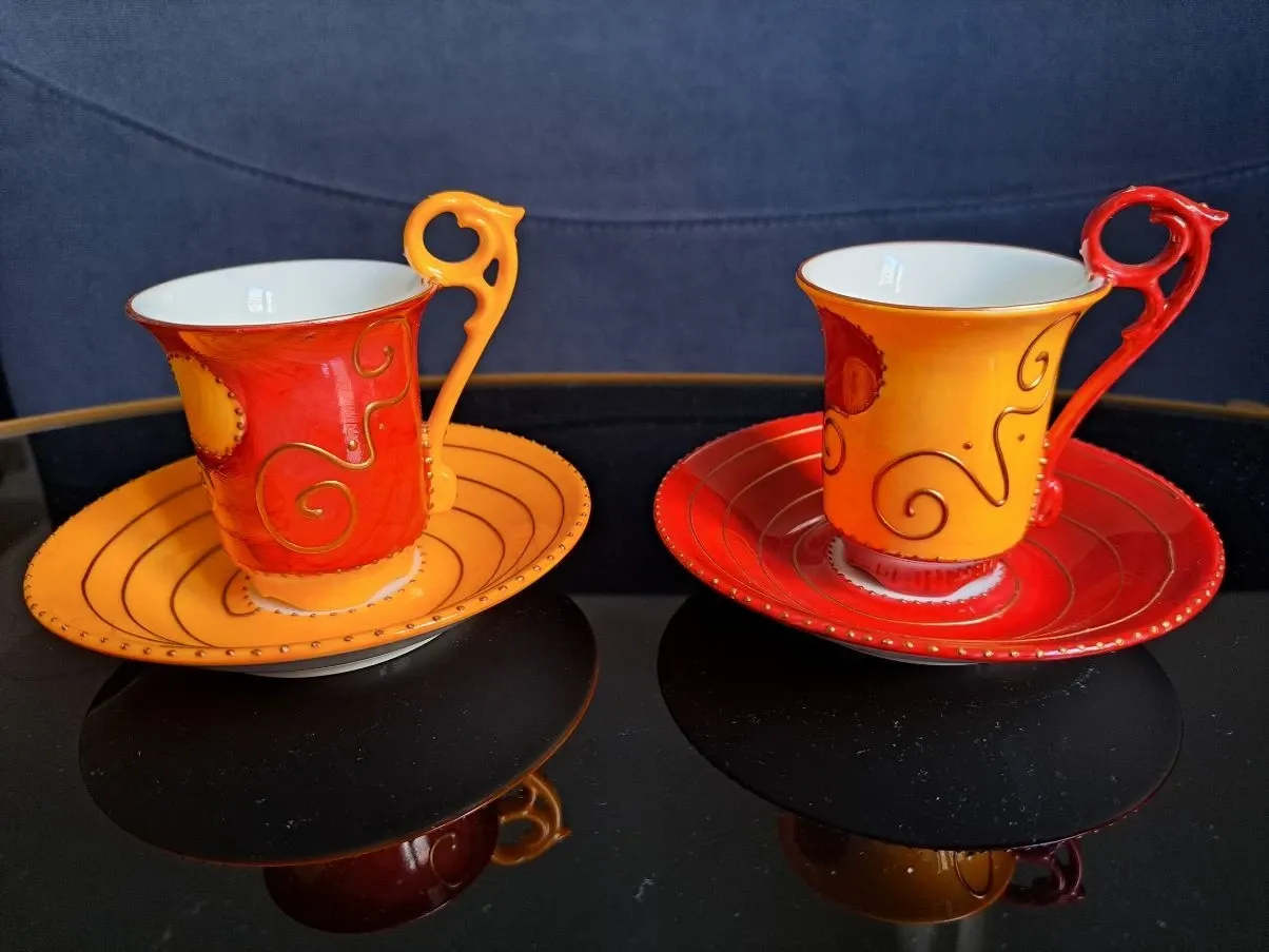 Set of 2 coffee cups with saucers and teaspoons, Limoges image