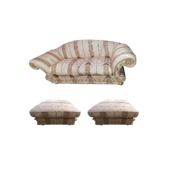 Set divano vintage in stile classico con 2 pouf abbinati 5
