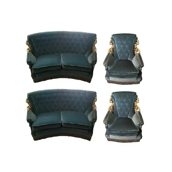 Set of 2 sofas and 2 chairs in Venetian style velvet (1960s) image