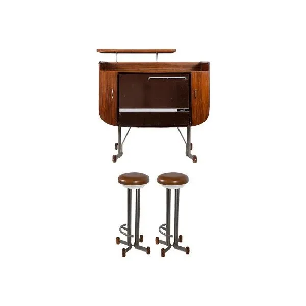 Set mobile bar con frigo e 2 sgabelli vintage (anni'60) 