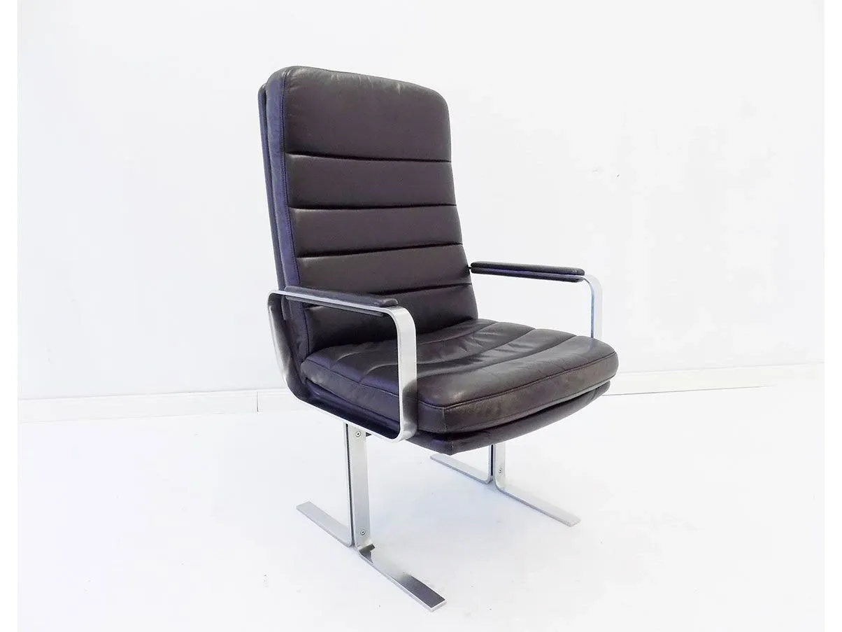 Economy Sessel aus Edelstahl und schwarzem Leder 4