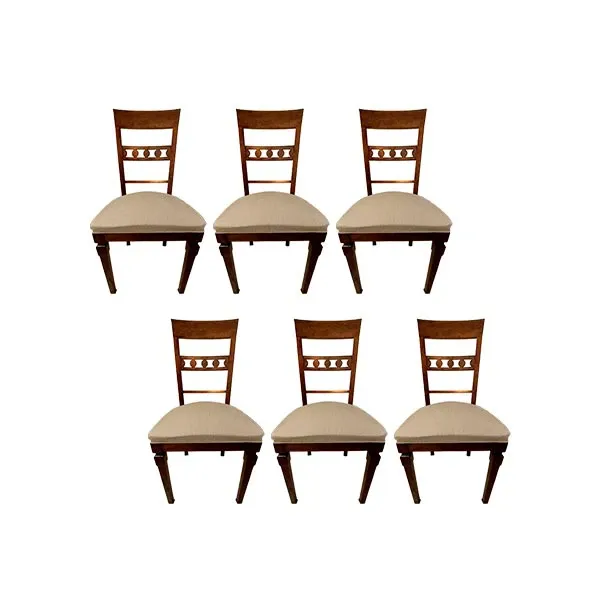 Set of 6 vintage wooden chairs with decorations, Cantiero image