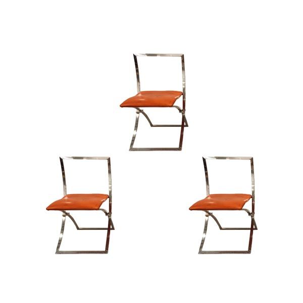 Set of 3 vintage orange leather chairs image