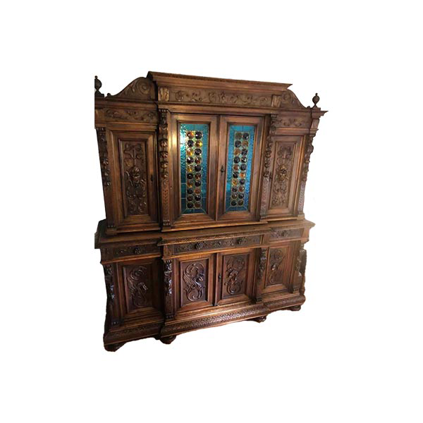 Antique furniture in carved wood and colored glass (early 1900s) image