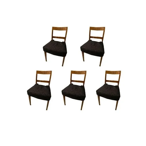 Set of 5 vintage chairs in oak wood with seat cover image