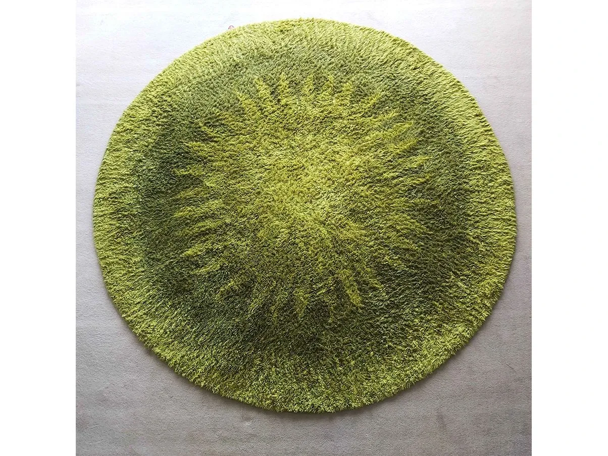 Tappeto rotondo in lana verde (anni '70) 1