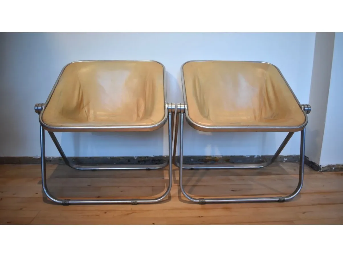 Plona armchair in vintage leather (1970s), Castelli 2