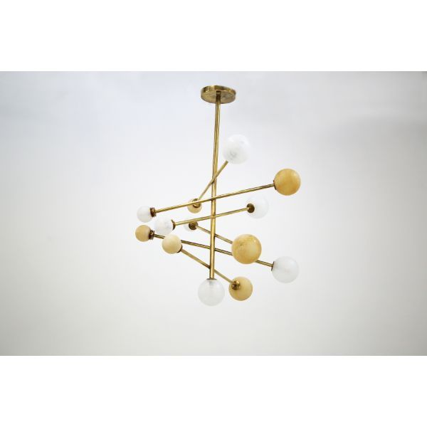 Italian Lunar brass chandelier in stilnovo style, image