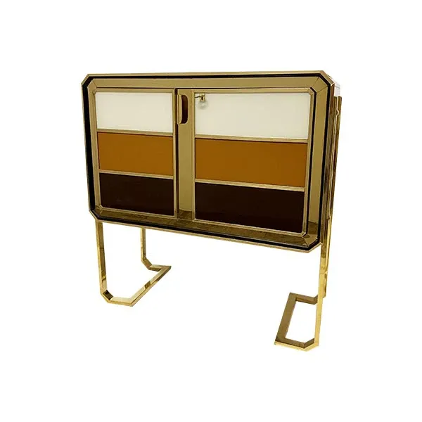 Kleines Vintage-Kommode aus Messing und buntes Glas (1970er Jahre) 