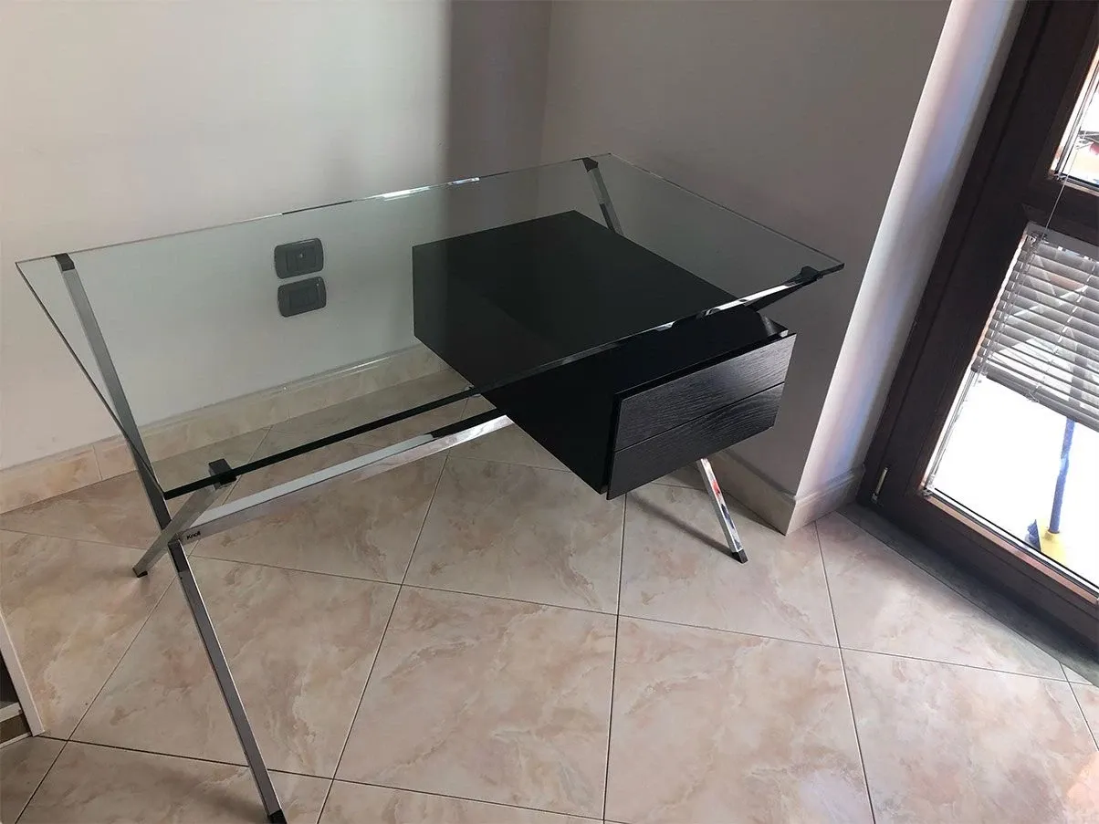 Scrittoio Albini con cassetti in acciaio e cristallo, Knoll 5