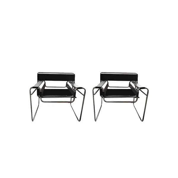 Set of 2 Wassily 135 armchairs in chromed steel and leather, Alivar 1