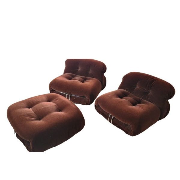 Set of 2 armchairs and 1 Soriana puff by Tobia and Afra Scarpa, Cassina  image