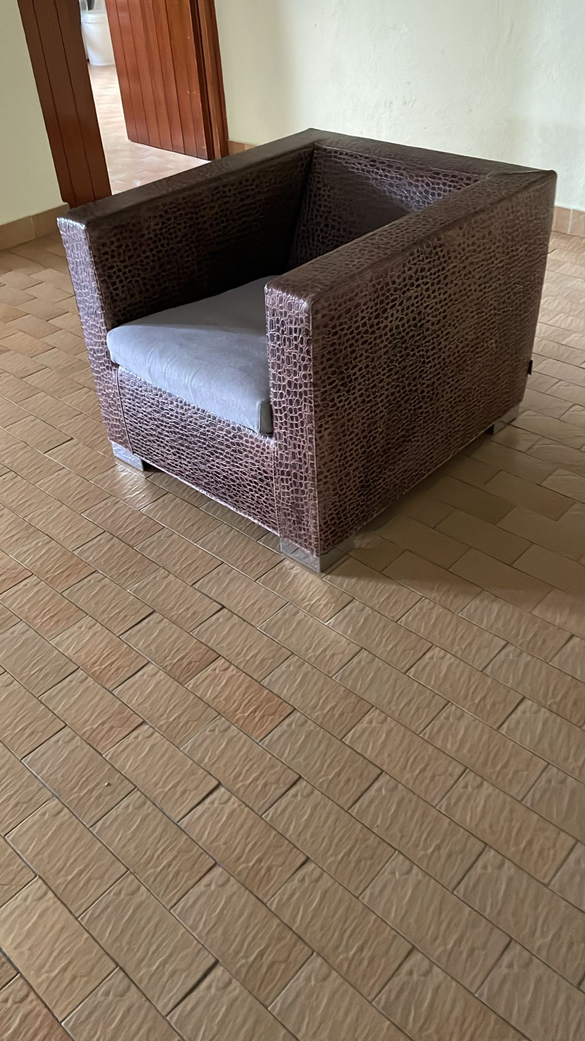 Set 2 poltrone Suitcase in pelle stampata (coccodrillo), Minotti 4