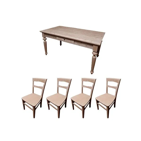 Set table and 4 chairs in Fiore (beige) wood, Callesella image