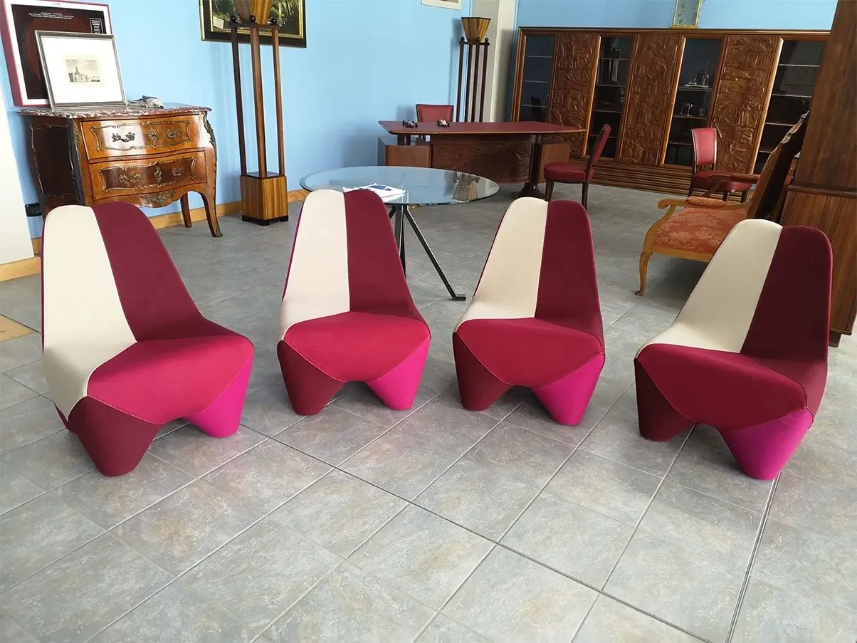 4er Set Binta Patchwork-Stoff Stühle (beige-rot) 1