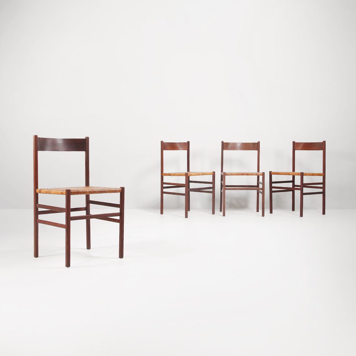 Set 4 sedie in legno e paglia di Vienna vintage (anni'60)