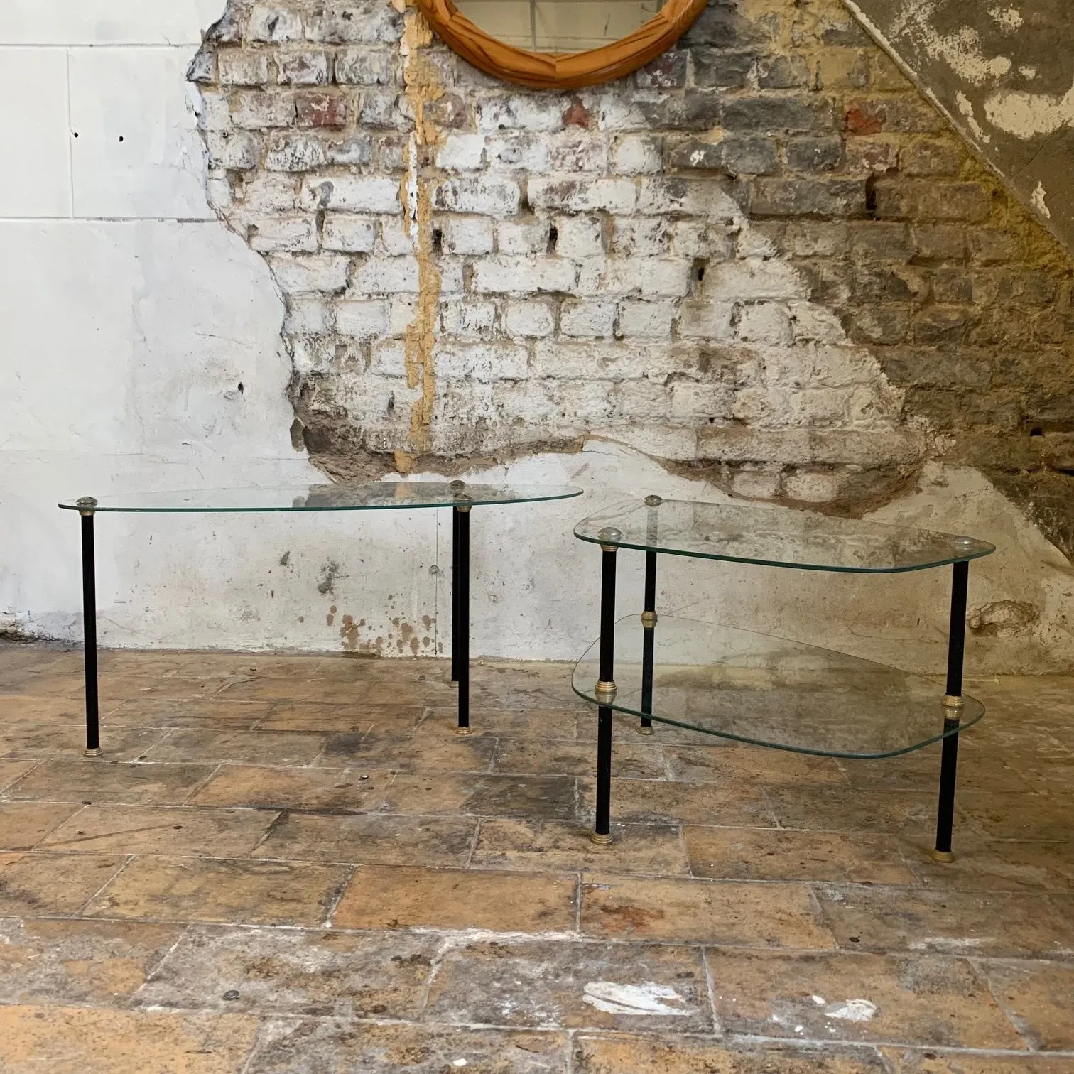Set of 2 glass and metal coffee tables in the style of Edoardo Paoli (1950s) image