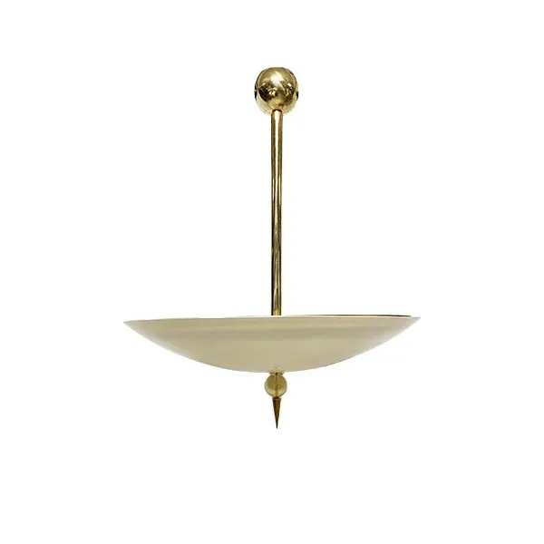 Vintage Brass & Opaline Glass Chandelier (1970s) image