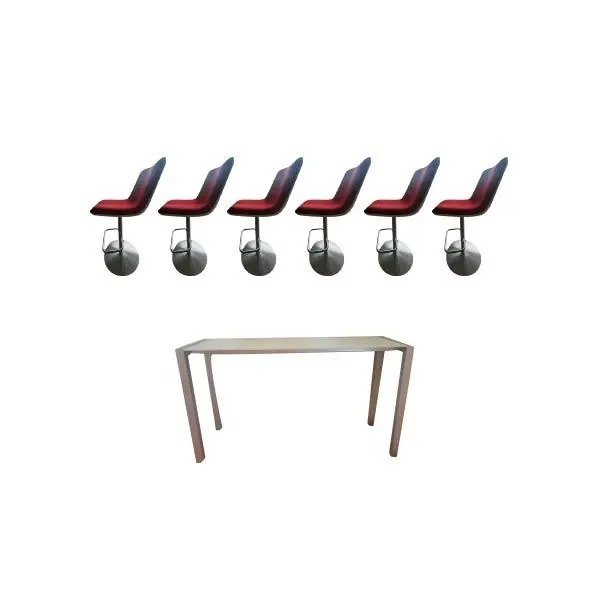 Sushi table set and Boum stools in steel and fabric, Kristalia 