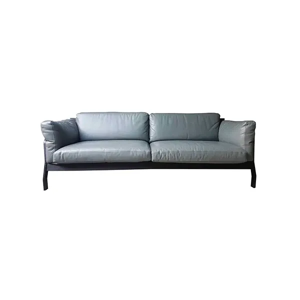 Eloro 4 seater sofa in wood and leather (light blue), Cassina image