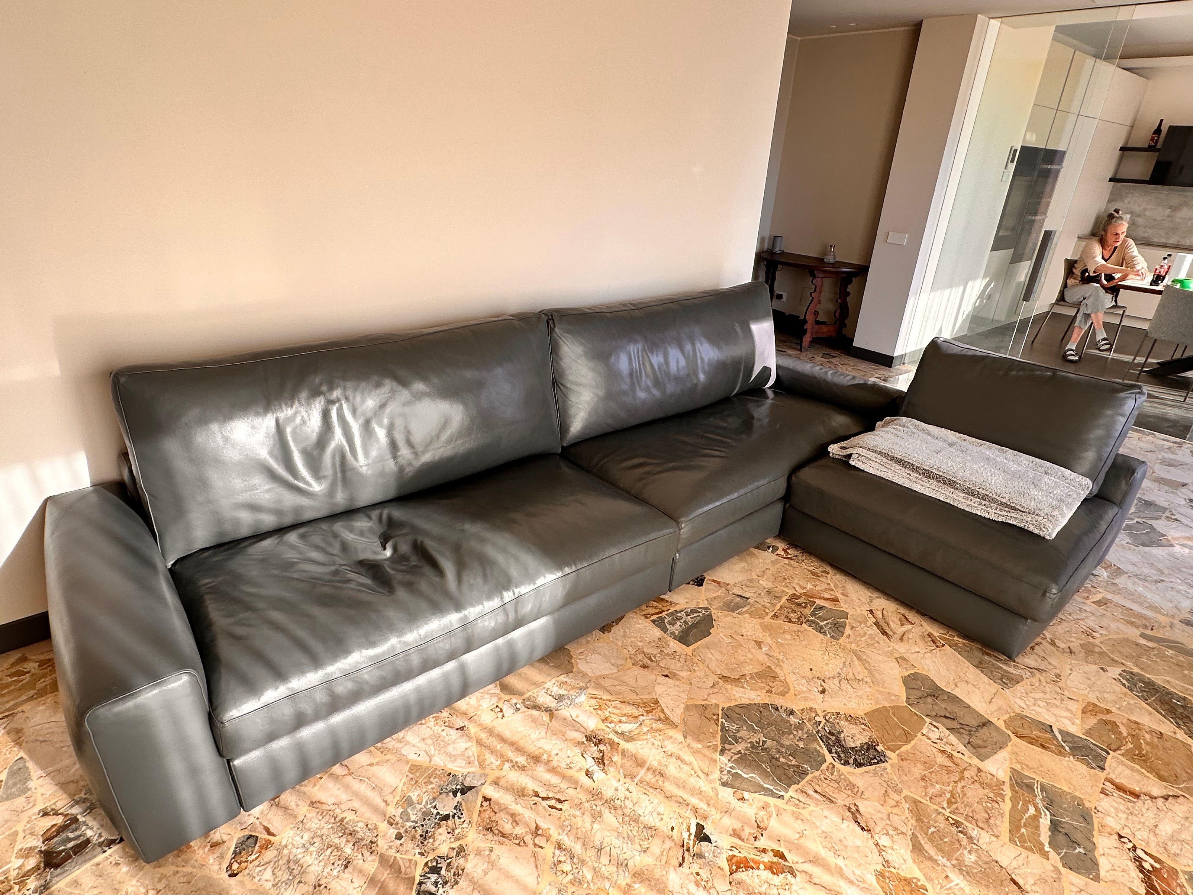Gray Leather Corner Sofa Main
