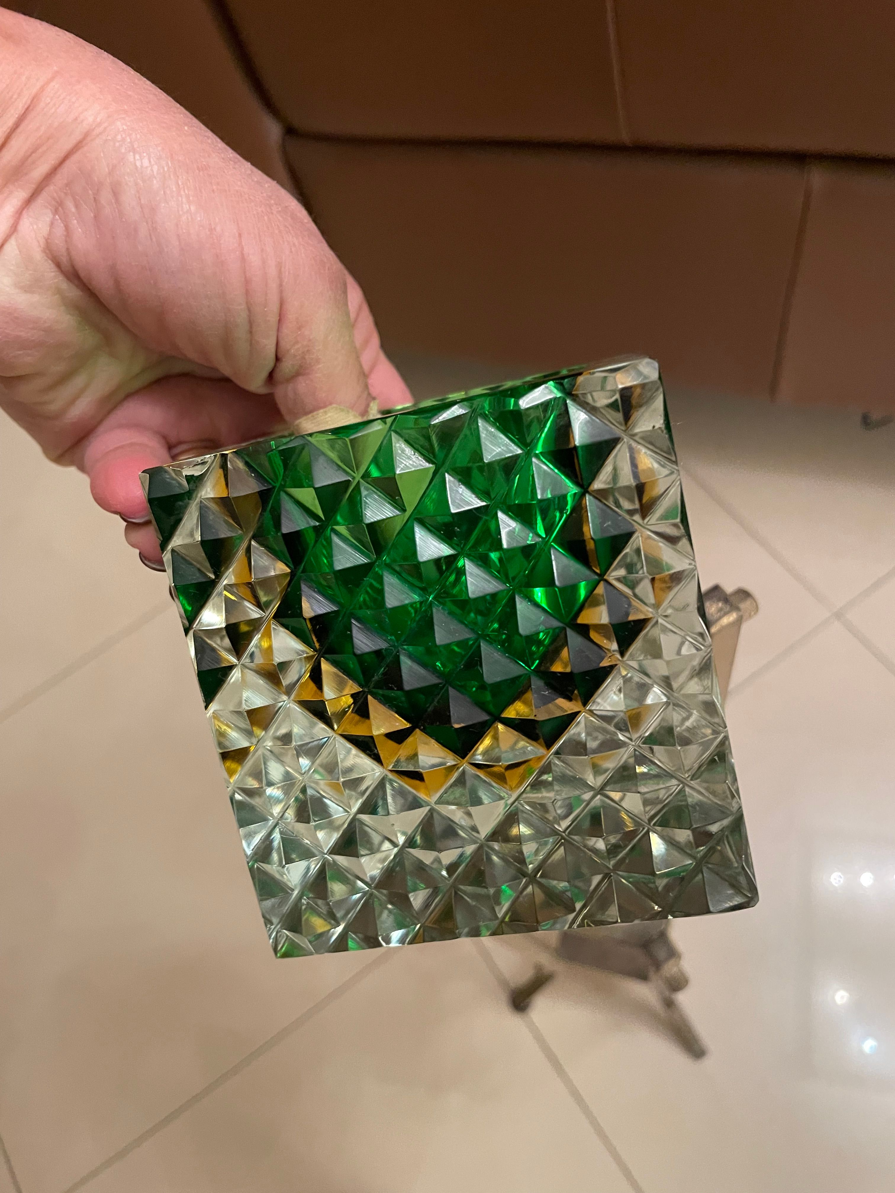 Posacenere con base ottone in vetro di Murano verde Side