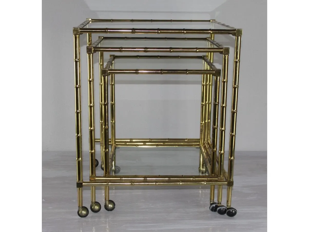 Set of 3 vintage coffee tables (1950s) in brass, 1