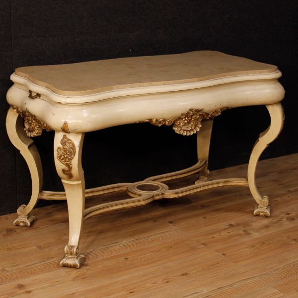 Lacquered and gilded wooden table with marble top (50s), image