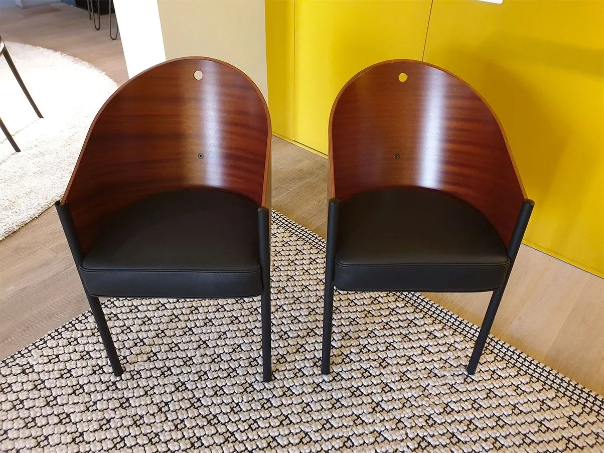 Costes chair in curved mahogany wood and leather (black), Driade 2