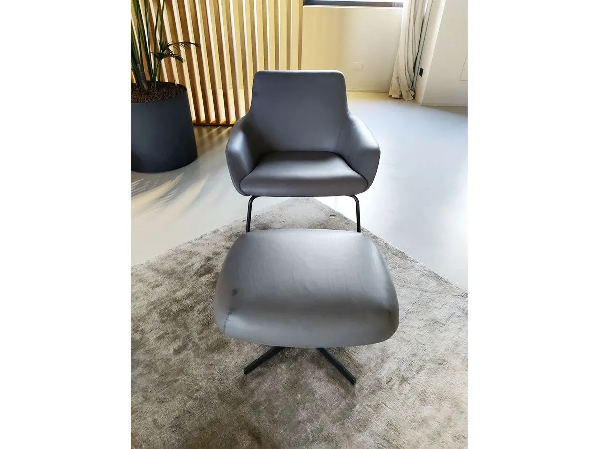 Reader armchair set with leather pouf (gray) 4
