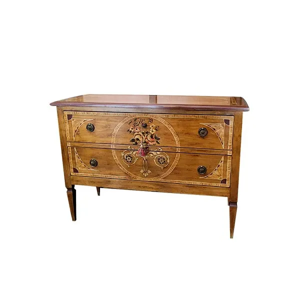 Holz Kommode mit zwei Schubladen und Blumenmuster 