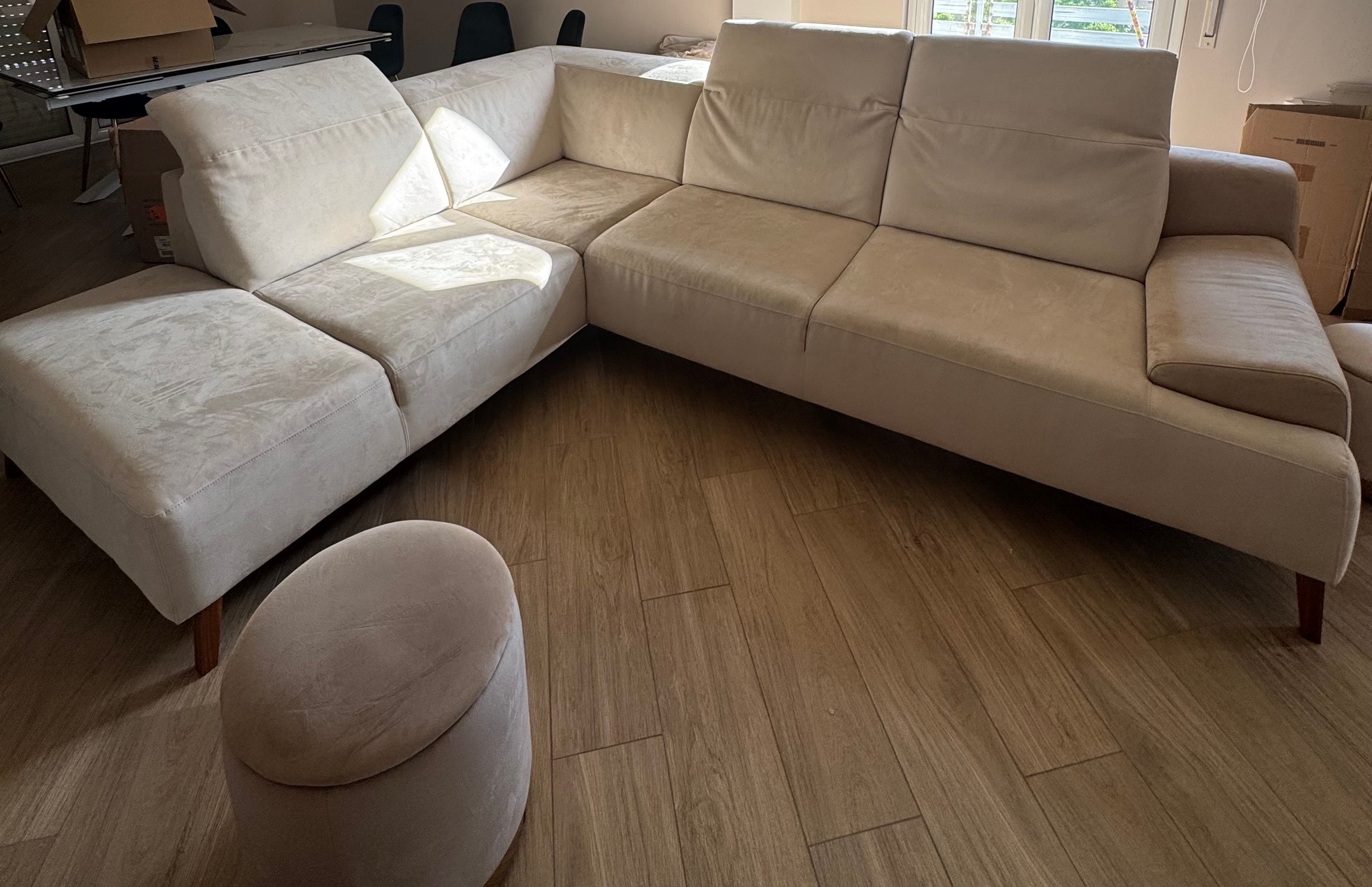 Two-Tone Fabric Corner Sofa (Beige and Brown) Main