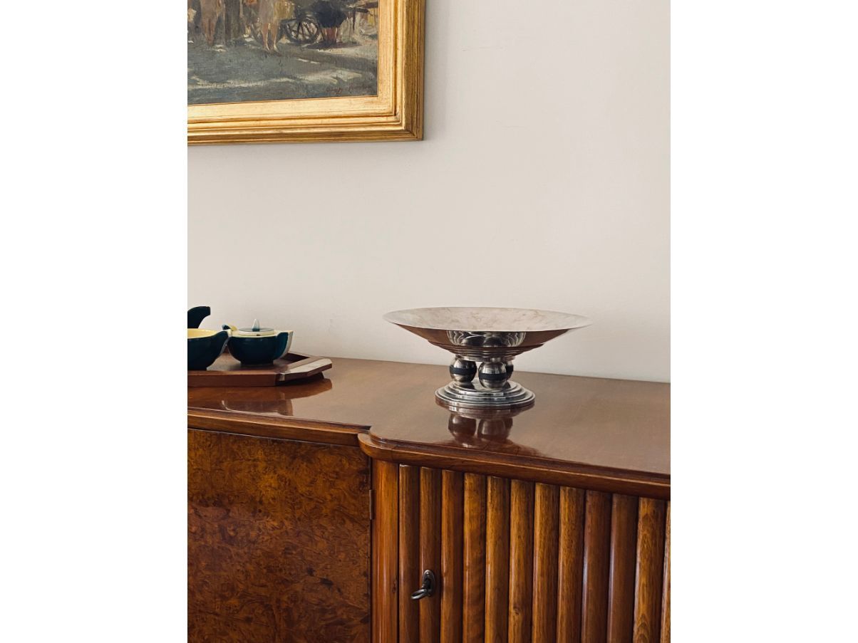 Vintage silver metal and wood centerpiece (1930s) 6