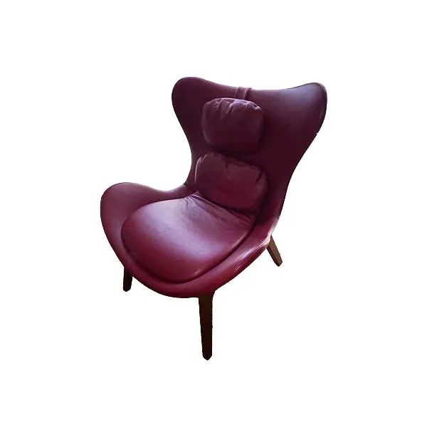 Vintage Sessel Lazy aus Holz und Leder (Bordeaux) 2