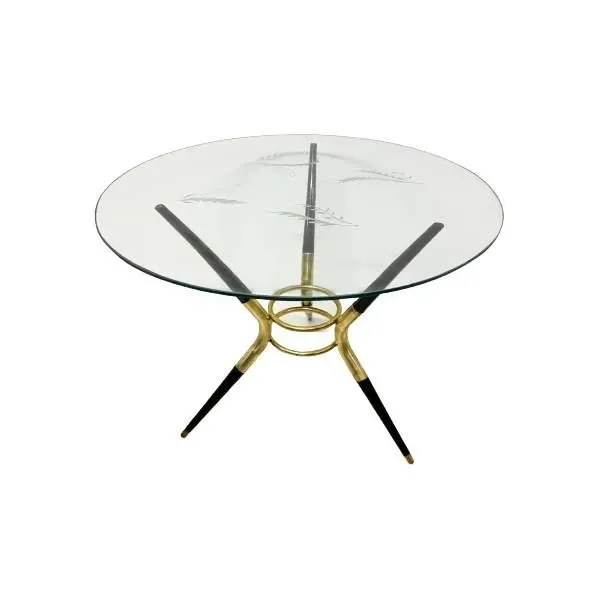 Vintage glass and brass round coffee table (1960s), image