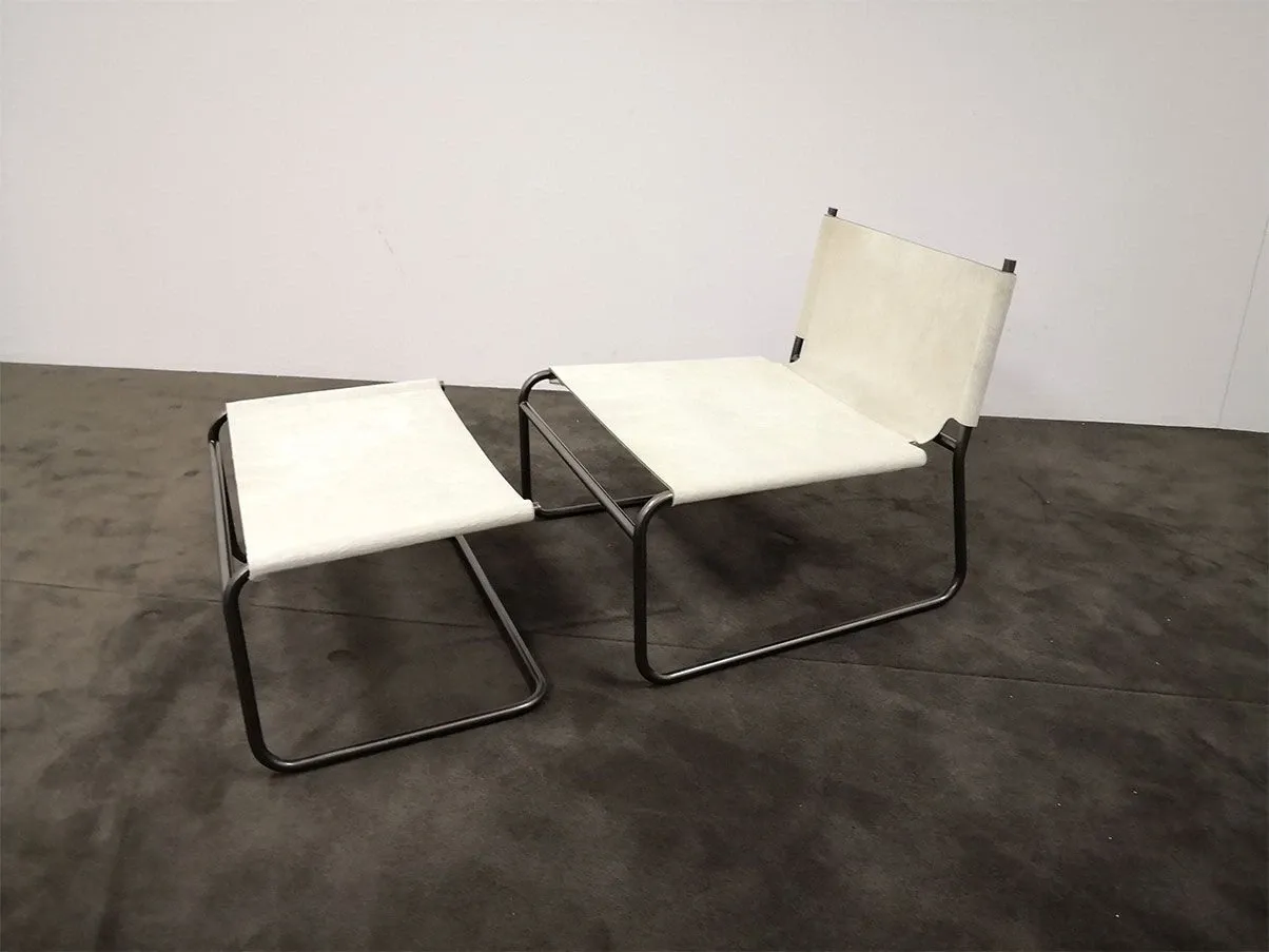 Armchair with Barclay leather pouf (white), Ivano Redaelli 1