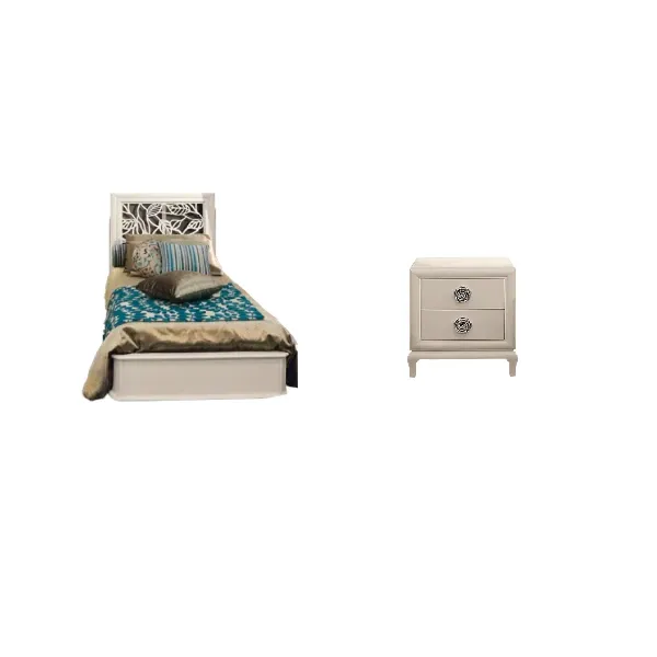 Image of Set letto singolo e comodino in legno laccato bianco, BetaMobili