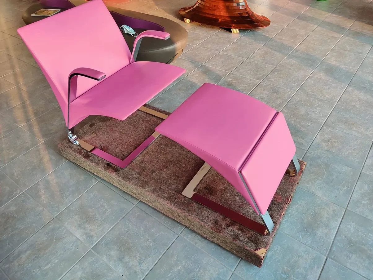 Sessel Ravello mit Hocker aus Leder (rosa) 7