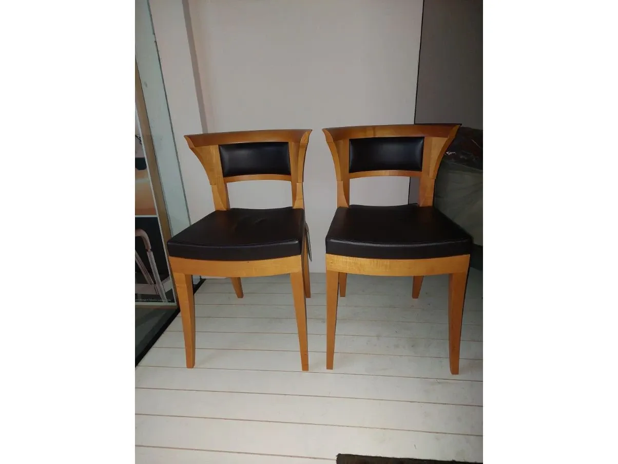 Chair in maple wood and brown leather, Giorgetti 2