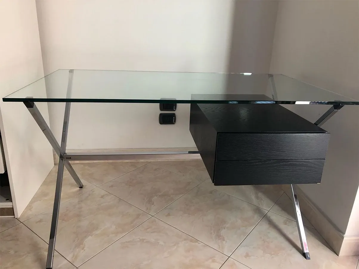 Scrittoio Albini con cassetti in acciaio e cristallo, Knoll 