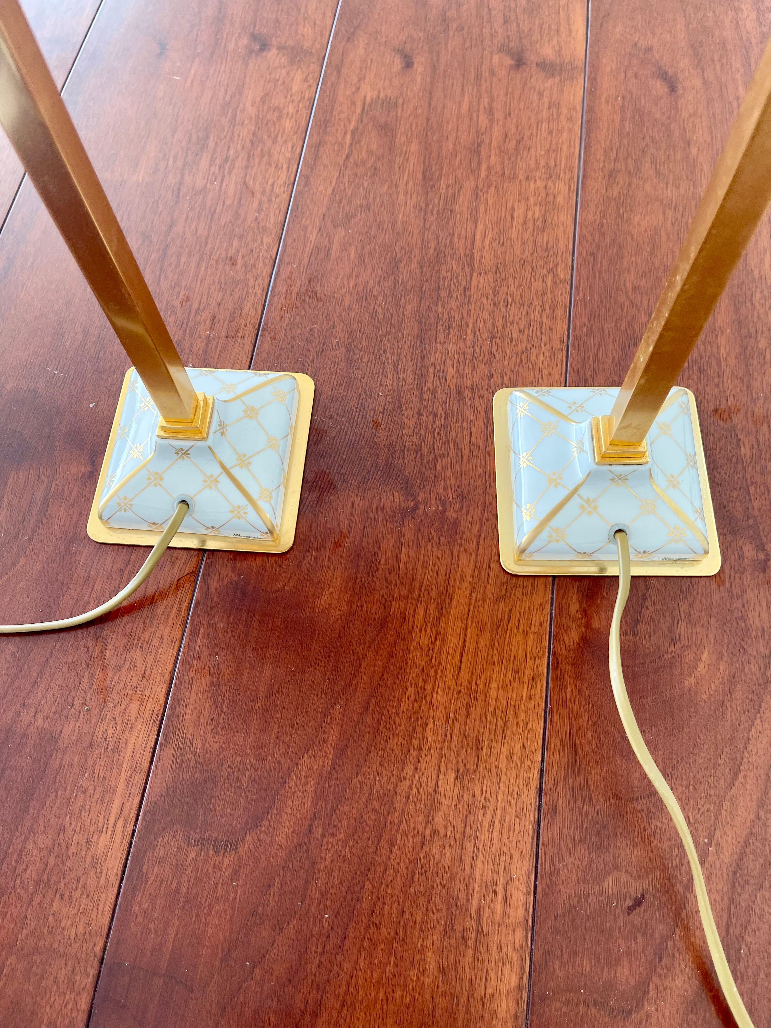 Pair of Porcelain Bedside Lamps with Gold Leaf Defects