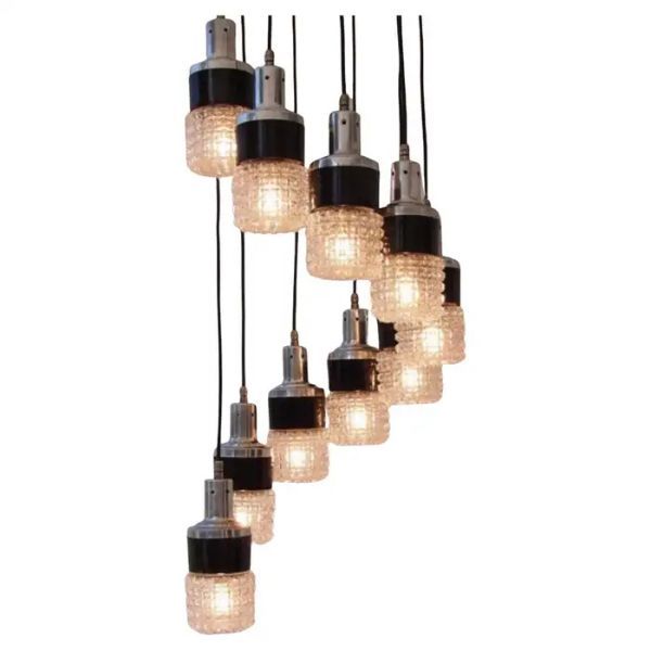 Image of Lampadario a cascata italiano moderno (anni '70) a dieci luci