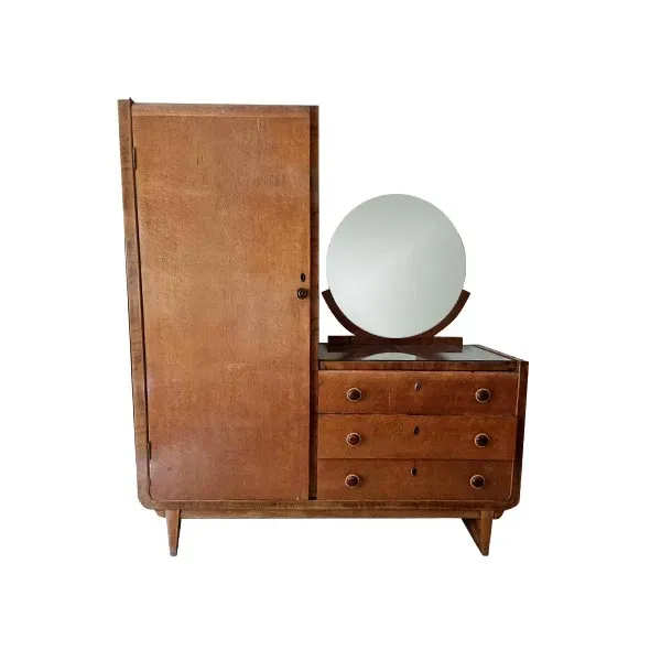 Vintage wardrobe with chest of drawers and antique mirror (1970s) image