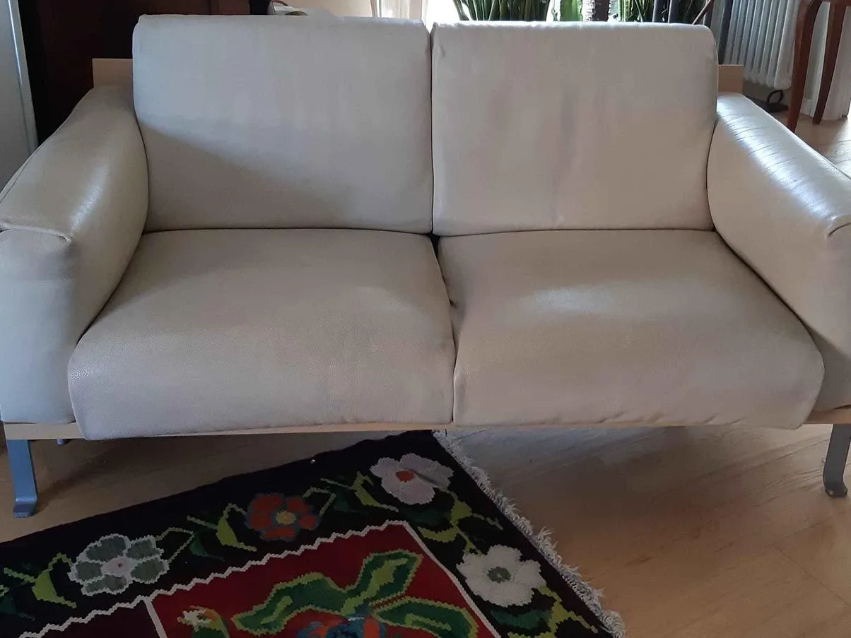 2-Sitzer Sofa Berlin aus Stahl und Leder (weiß) 4